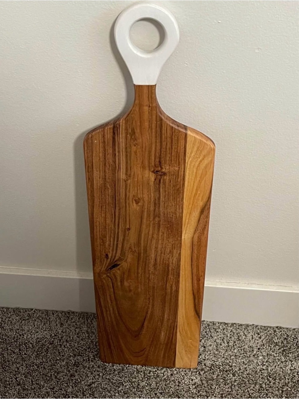 Natural Acacia Wood Serving/Charcuterie Board with White Handle